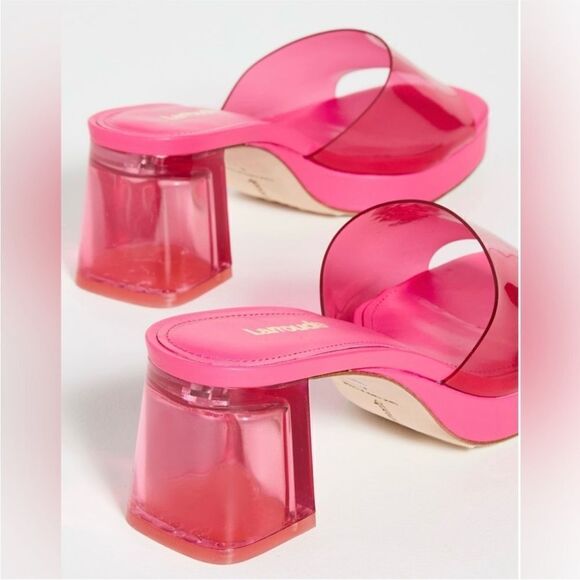 Revolve Larroude Jenn Pink Lucite Chunky Block Heel Sandals - Picture 4 of 13
